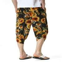 2 muške Capri hlače s cvjetnim printom, ošišane harem hlače srednjeg struka, muške Ležerne hlače širokog kroja,