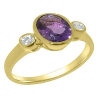 14k ženski zaručnički prsten od žutog zlata britanske proizvodnje s pravim ametistom i kubičnim cirkonijem - opcije