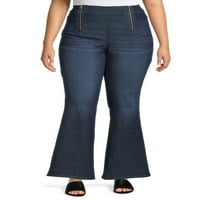 Terra & Sky Women's Plus Size Zip Flare traperice