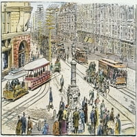 San Francisco: žičare. Žičare u Market Streetu, San Francisco. Crtež, 1891. Ispis plakata od