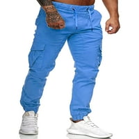 Muške hlače u donjem dijelu s elastičnim strukom, hlače s kravatom, Muške teretne hlače, obična jednobojna plava