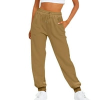Ljetne hlače za žene, ženske ošišane hlače od poliestera od poliestera s elastičnim strukom u smeđoj boji
