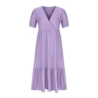 Ljetne haljine za žene, Ženska Moda, široka haljina s izrezom i kratkim rukavima u obliku slova u, jednobojna