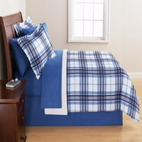 Osnovne plave karirane krevete u vrećici kombinirana s plahtama, kraljica