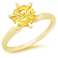2,5 karatni žuti prirodni citrin okrugli rezni zaručnički prsten od 18 karatnog žutog zlata, veličina 9,5