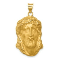 14k žuto zlato, čvrsti šuplji polirani saten, veliki privjesak s Isusovom medaljom