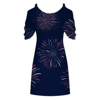 Haljine Za odmor na Plaži, Mornarsko plava haljina s ramena, kratki rukav, Print za Dan neovisnosti SAD-a