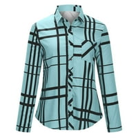 ; / ženski modni casual rever top, široka karirana bluza dugih rukava s gumbima, svijetle plave boje