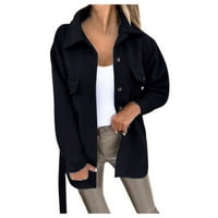 Ženski jednobojni kaput srednje duljine na kopčanje s remenom, gornja odjeća, kaput