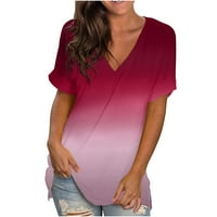 Pejock Women Plus veličine ljetni gradijent majice kratkih rukava labava ležerna košulja s V-izrezom bočna bočna