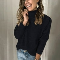 Ženski modni casual jednobojni pulover bluza s visokim vratom udobni plišani džemperi s dugim rukavima