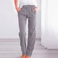 Ženske široke hlače visokog struka, Ležerne elastične hlače s vezicama, udobne ravne duge hlače s džepovima, model