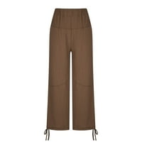 Capri hlače za žene, ljetne Ležerne pamučne lanene Capri hlače s kravatom, rastezljive kratke hlače visokog struka