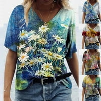 Ženski plus ljetni vrhovi košulja s kratkim rukavima cvjetovi tiskaju bluze tunike S-3xl
