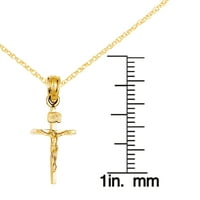 Primalno zlato karatno žuto zlato mali inri Crucifi privjesak s lancem konopa kabela