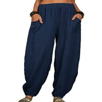 Ženske hlače u donjem rublju široke platnene hlače s džepovima Plus size ženske hlače visokog struka jednobojne