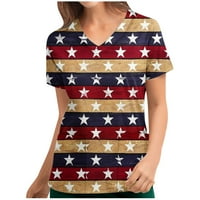 Ženska ležerna bluza s džepovima i printom za Dan neovisnosti, majice i bluze za žene Uniforma