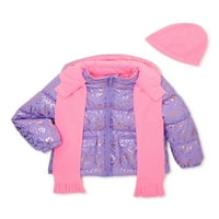 Zimski kaput s kapuljačom od srca s kapuljačom za djevojčice u ružičastoj platinastoj boji, šešir i šal, veličine