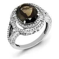 Prsten od čistog srebra obložen rodijem, dijamantom i dimljenim kvarcom