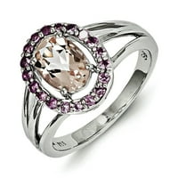 Ovalni prsten od Morganita i ružičastog safira od čistog srebra s Rodijumskim premazom;