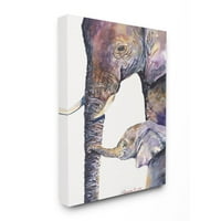 Stupell Industries Šarena slatka dječja slon obiteljska životinja ljubičasta akvarelna slika platno zidna umjetnost