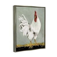 Studell White Rooster Farmhouse životinja životinje i insekti slikaju sivi plutasti uokvireni umjetnički print