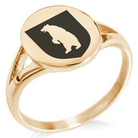 Štit s grbom divljeg medvjeda od nehrđajućeg čelika, minimalistički ovalni vrh, polirani prsten s pečatom s natpisom