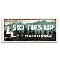 Stupell Industries Plavi i bijeli skijaški savjeti Pripremite se za istovaranje rustikalnog drvenog izgleda liftička
