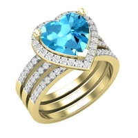 Kolekcija u obliku srca, plavi topaz u obliku srca s okruglim bijelim dijamantom u Halo stilu, zaručnički prsten
