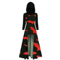 Gotička retro haljina s velikim grafičkim kostimima Halloween za žene za žene s visokim niskim rukom renesansna