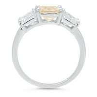 Prsten od bijelog zlata od 18 karata s tri četvrtasta kamena s smaragdom i prozirnim imitiranim dijamantom od