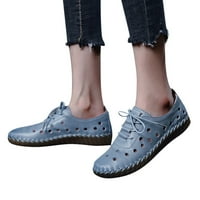 Modne proljetno-ljetne cipele Na vezanje s mekim potplatom, šuplje prozračne ženske cipele u plavoj boji 38