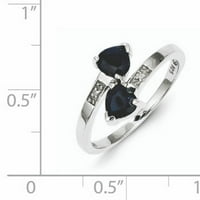 Prsten u obliku srca od čistog srebra s rodijem, tamnim safirom i dijamantom