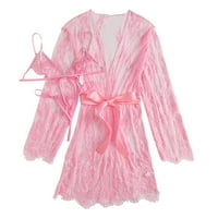 Ženski rublje set za čišćenje čipkastih bib hlača pokrivača donje rublje donje rublje, ružičasto, xxl