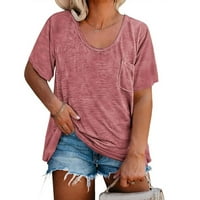 Veatzaer ženska plus majica kratkih rukava majica s kratkim rukavima Ljetna čvrsta boja Preveliki vrh s džepom