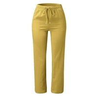 Simu ženske modne povremene žene čvrste ravne solidne elastične hlače dugačke lanene lanene ženske pamučne hlače