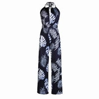 Ženski kombinezon s printom pidžama ležerni gumb džep bez rukava široke duge hlače