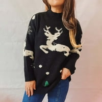 Jesenski džemperi džemper modernog kroja pulover Božićni ženski džemperi s okruglim vratom kardigan Crni;