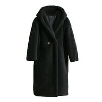 Rasprodaja zaliha Modni Ženski monokromatski topli plišani kaput s kapuljačom srednje duljine, Crni odn. $ 8174