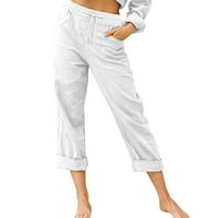 WAVSUF Hlače za žene s džepovima visoko utez čvrste ravne noge pamučne platnene bijele hlače veličine m
