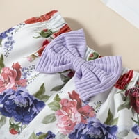 Kratke hlače postavljene za djevojčice Čvrsta boja leteća rukava rebra cvjetni kratke hlače s trakom za glavu