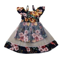 Miništa i haljina za bebe djevojčice mini haljina bez rukava cvjetni print crni 90