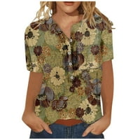 Ženski cvjetni gumb Donji bluza lane labava prikladna majica kratkih rukava majice halawiian cvjetni vrhovi bluze