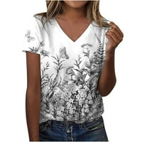 Womens Summer v Neck majice kratki rukavi bluza casual cvjetni cvjetni print labavi fit t majice udobne boho tunike