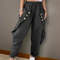 Ženske hlače povremeni rad s džepovima visoki struk visoki struk, široka noga ležerna dugačka hlača Čvrsta boja