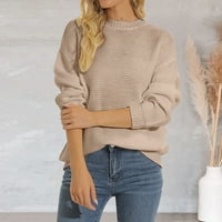 Ženski Oversize džemper, džemper s okruglim vratom, oversize tunika s dugim rukavima, kaki džemperi u boji