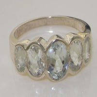 Tradicionalni prsten od čistog srebra britanske proizvodnje s prirodnim akvamarinom ženski prsten obećanja - opcije