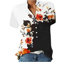 Plus veličine vrhovi za žene cvjetne bluze s kratkim rukavima s kratkim rukavima Ljetne košulje za žene Vermilion