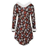 CETHRIO Ljetna ležerna haljina - Swing haljina s dugim rukavima božićni tiskani patchwork fau krzno v -izrez nacrtaj