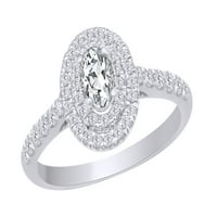 Oval i okrugla izrezana bijela prirodna dijamantna ovalni oblik zaručnički prsten u 14K bijelom zlatu s veličinom